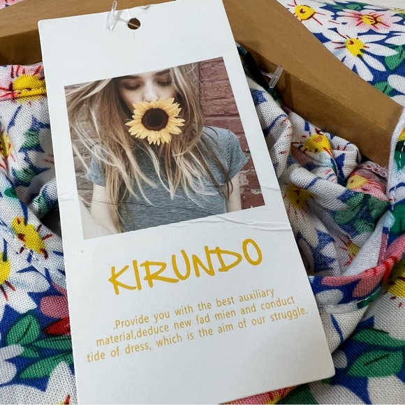 Kirundo Ruffle Short Sleeve Floral Loose Pleated Mini Dress SZ S - Picture 9 of 12